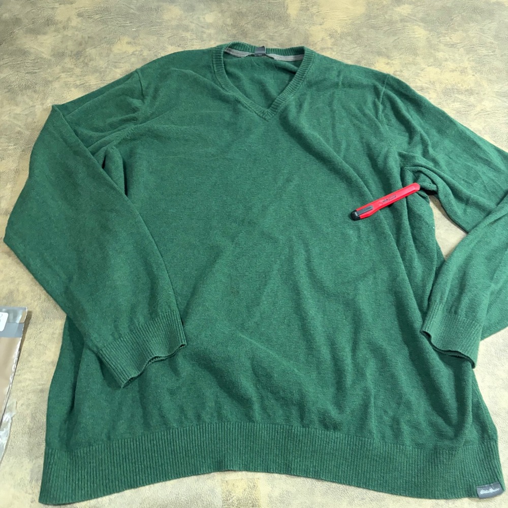 Eddie Bauer V-Neck Sweater Mens T3XL Green Long Sleeve Ribbed Trim Knit